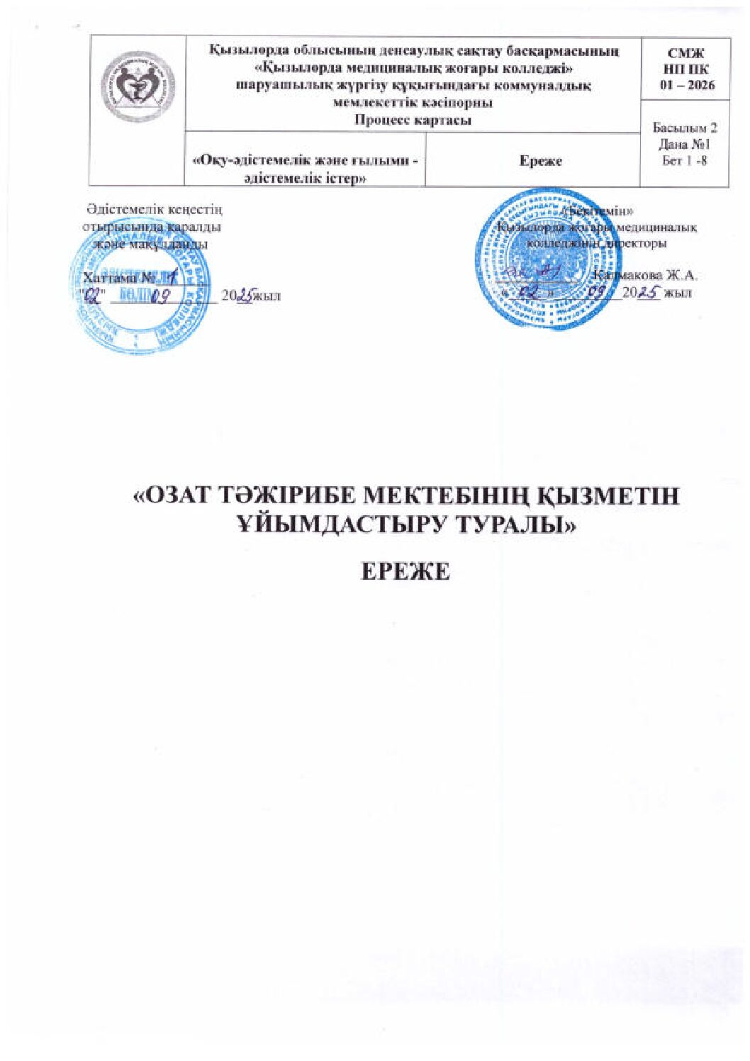 ОЗАТТӘЖІРИБЕ МЕКТЕБІНІҢ ҚЫЗМЕ,ТІН ҰЙЫМДАСТЫРУ ТУРАЛЫ ЕРЕЖЕ_